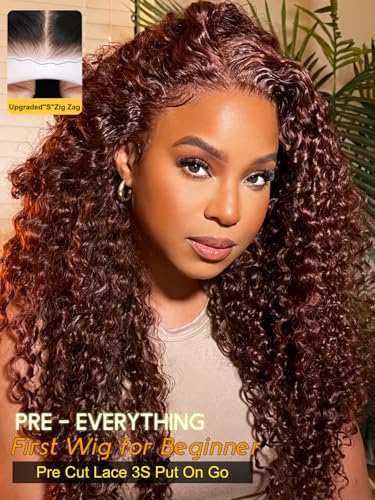 Image of Sunber Bye Bye Knots Glueless Reddish Brown Curly 7x5 Lace Front Human Hair
