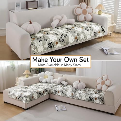 Image of HOKIPO 'Elira Series' Water Repellent + Waterproof Quilted Sofa Mats | Make Your Own Sofa Cover Set | Length 180cm - Feather Brown Floral (NEW-5249-C1)