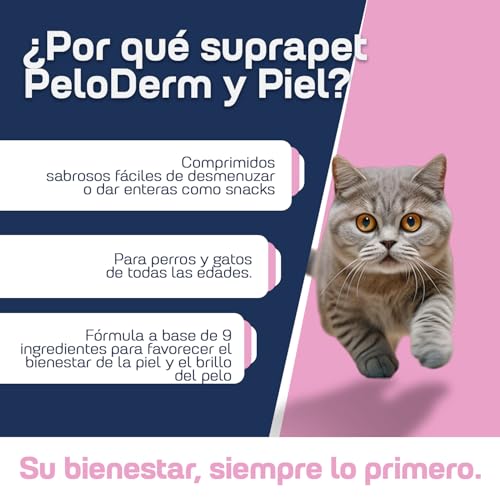 Suprapet, Peloderm para Perros y Gatos 90 Comprimidos a Base de Biotina, Zinc, Vitaminas B, Metionina y Cistina para el Bienestar y Brillo del Pelo | Pienso complementario - imagen 3