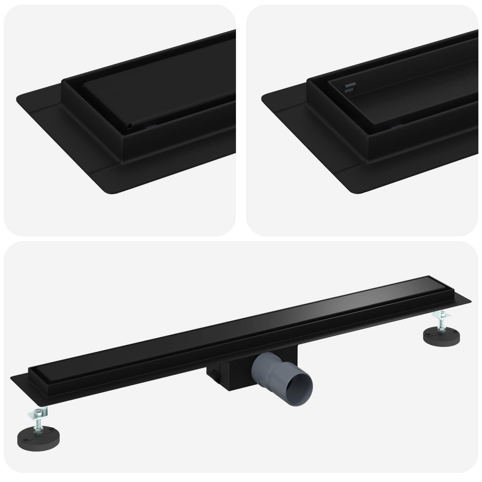 vidaXL Drenaggio Doccia 2 in 1 Nero 70 cm Acciaio Inox 304, Stile per Il Bagno, Scarico Doccia Moderno, Soluzione idraulica, Accessori per Il Controllo dell'Acqua