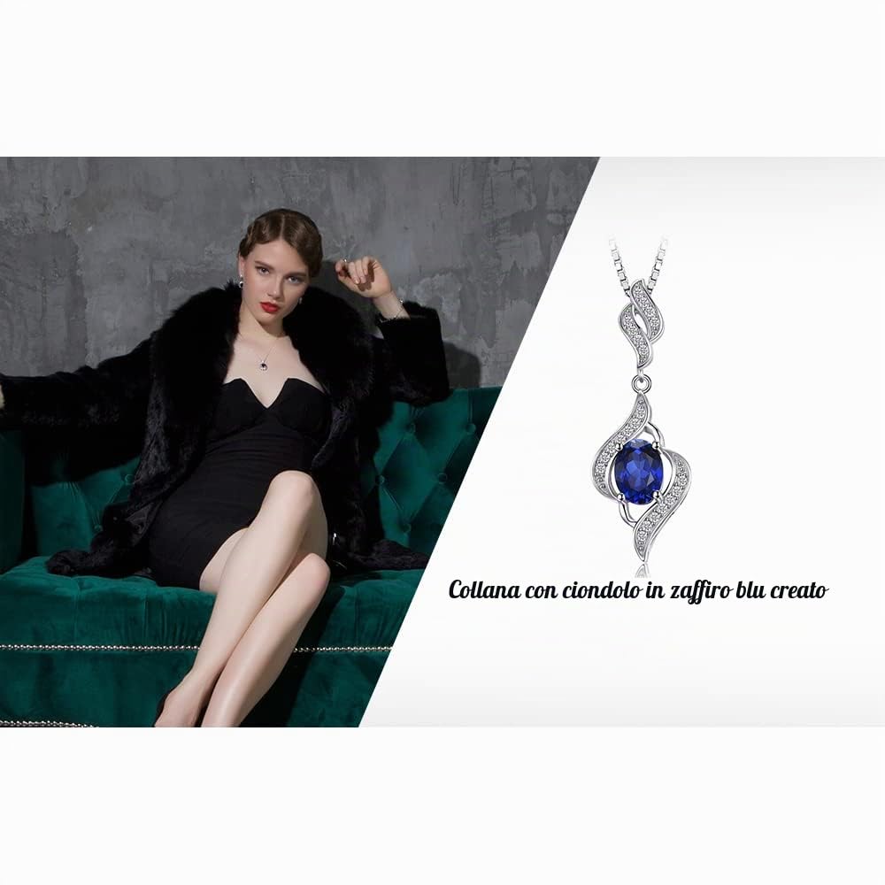 JewelryPalace 4ct Collana Lunga Donna Argento 925 con Creato Zaffiro Blu, Semplice Collana Ciondolo Pietra a Taglio Ovale con Catena 45cm, Collane Pendenti in Tre Ori Anniversario Set Gioielli Donna
