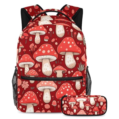 Sac à dos champignon amusant ensemble cartable 2 pièces avec trousse à crayons