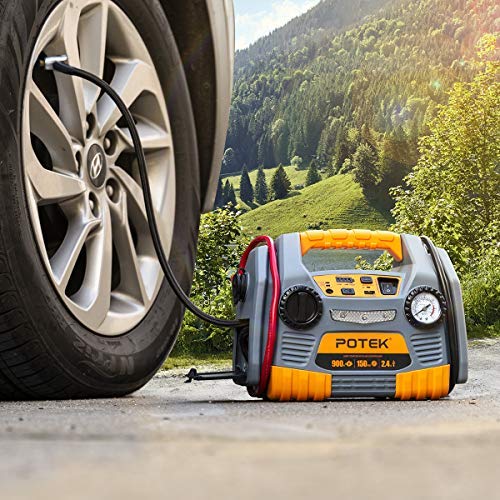 POTEK Jump Starter Source with 150 PSI Tire Inflator/Air Compressor,900