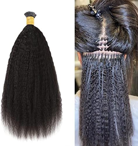 I Tip Hair Extensions Human Hair Kinky Straight Microlink Hair Extensions Brazilian Virgin Hair I Tip Human Hair Extensions for Black Women Cold Fusion Stick Tip Extension 100g 100 Strands 20 Inch