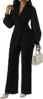 Kafiloe Women's 2 Piece Long Sleeve Blazer Pantsuit Set - Dressy Business Office Work Formal Outfits