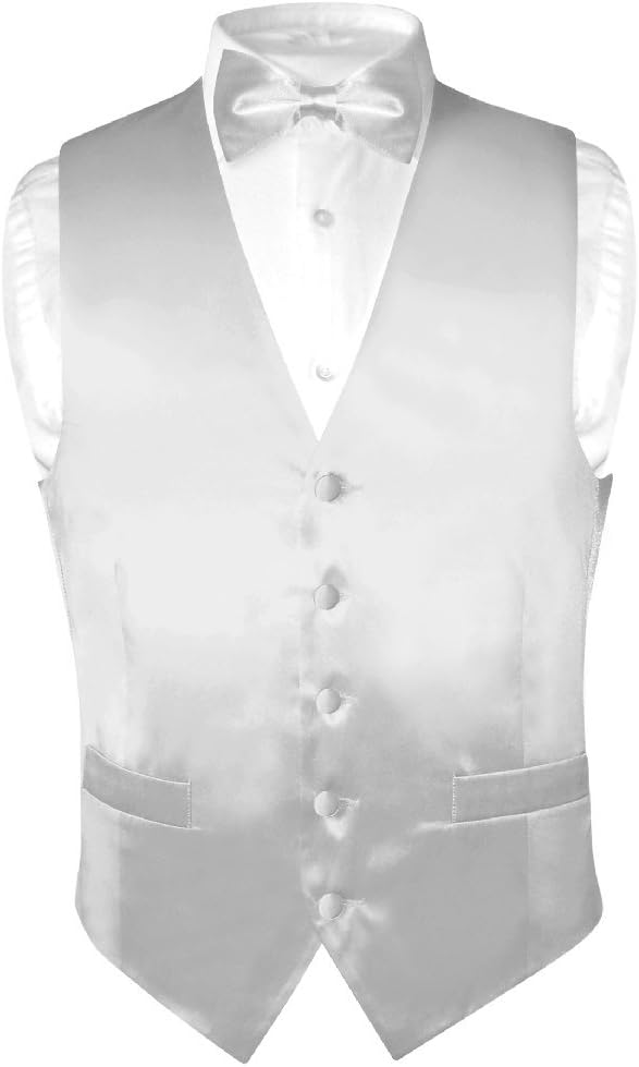 Biagio Men's SILK Dress Vest & Bow Tie Solid SILVER GREY Color BowTie Set