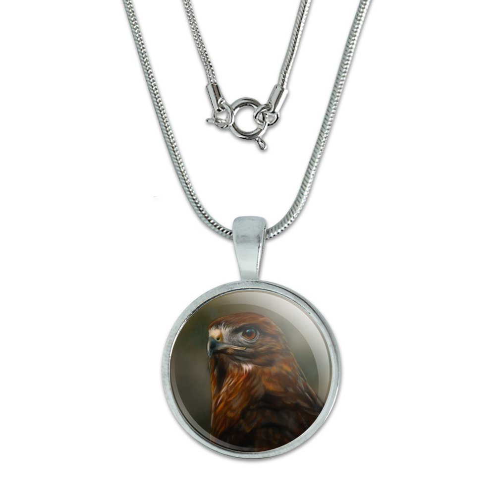 GRAPHICS & MORE Red-Tailed Hawk Raptor Portrait 0.75" Pendant with Sterling Silver Plated Chain