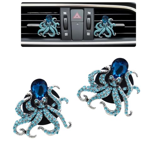 Image of ORIESSE 2pcs Octopus Car Vent Clips Air Freshener,Blue Car Accessories for Women,Bling Rhinestone Beach Ocean Animal Theme Car Decor,Refillable Car Diffuser