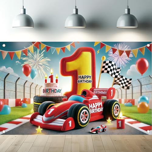 Image of Racing Car Birthday Backdrop Banner - High-Speed Racing Car Party Decoration, Photo Booth Background, Motorsport-Themed Birthday Celebration, 71x43 Inch Party Decoration