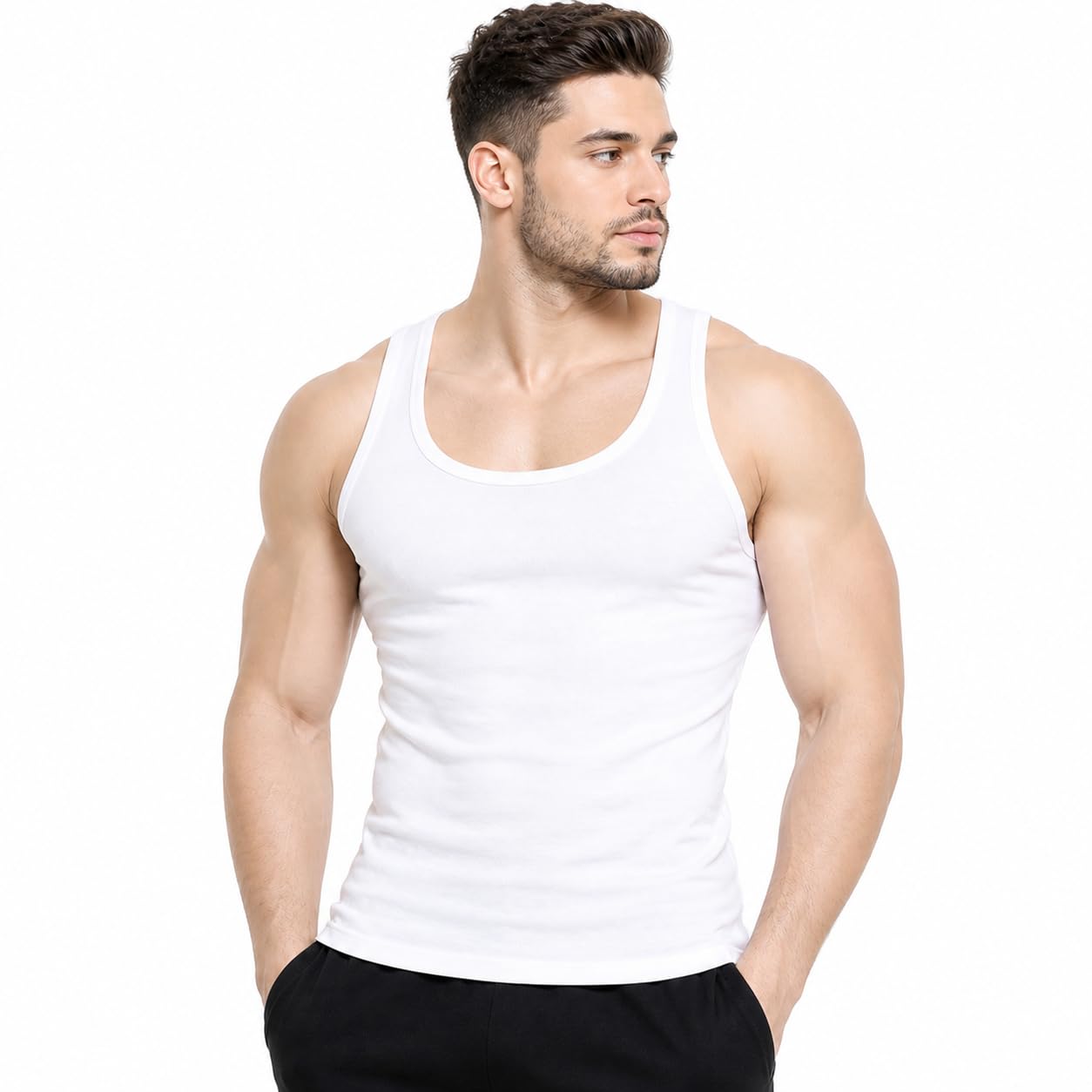 LoOpZ Men’s White Cotton Baniyan Pack of 1 (Size 100 cm) | 100% Cotton Sleeveless Vest | Soft Breathable Innerwear | Sweat Absorb Comfortable Undershirt Gym-image-44