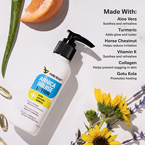 Pure Relief Arnica Bruise Relief Lotion For Bruising, Swelling, & Discoloration On Skin, Natural Skin Care Arnica Bruise Homeopathic Topical Bruise Cream W/Aloe Vera & Collagen, 4 Fl Oz (Pack Of 1) #TOP1