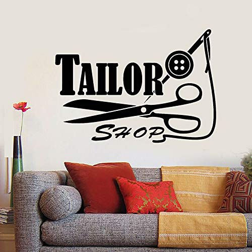 NSRJDSYT Decalcomanie da Muro in Vinile Sartoria Logo Discussioni Ago Forbici Adesivi murali Studio di Cucito Decorazioni per finestre Carta da Parati Rimovibile 42x30cm