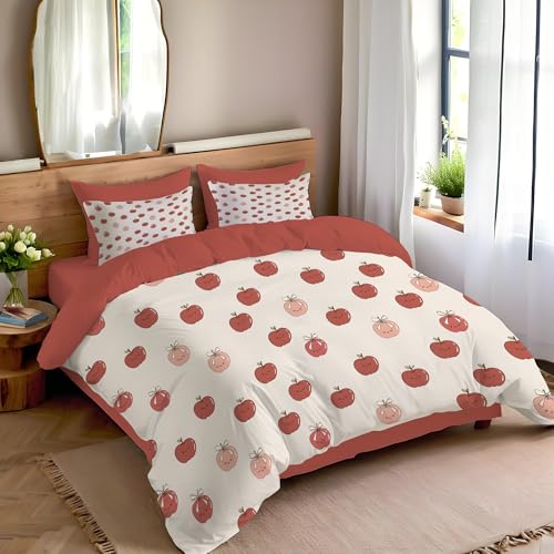 Housse de couette 220x240cm avec taies d'oreiller, parure rose imprimé fruit - 3