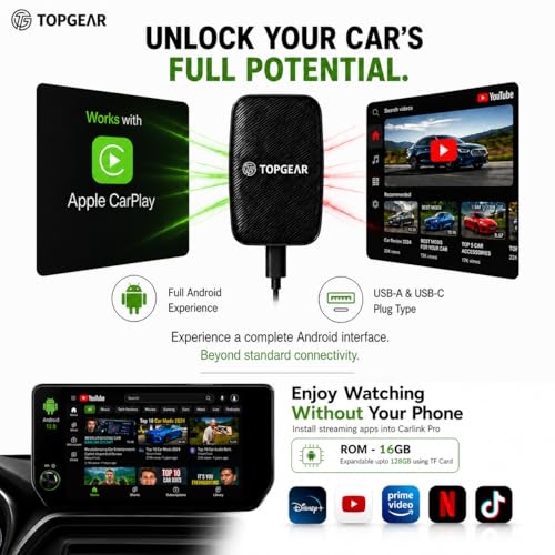 Image of TOPGEAR Ai Box for CP | Carlink | Android Converter | Picasso | Smart Car Media Box | for Wired Carplay Cars Only | 16GB Storage | Plug & Play CP Protocol Adapter | Upgrade Your Car Infotainment