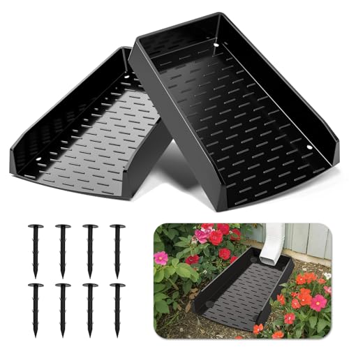 2 Pack Splash Blocks for Gutters Downspouts 12 Extra-Wide Rain Gutter Downspout Splash Block One-piece Molding Design Gutter Downspout Extensions for Water Drainage Down spout with Nails Black