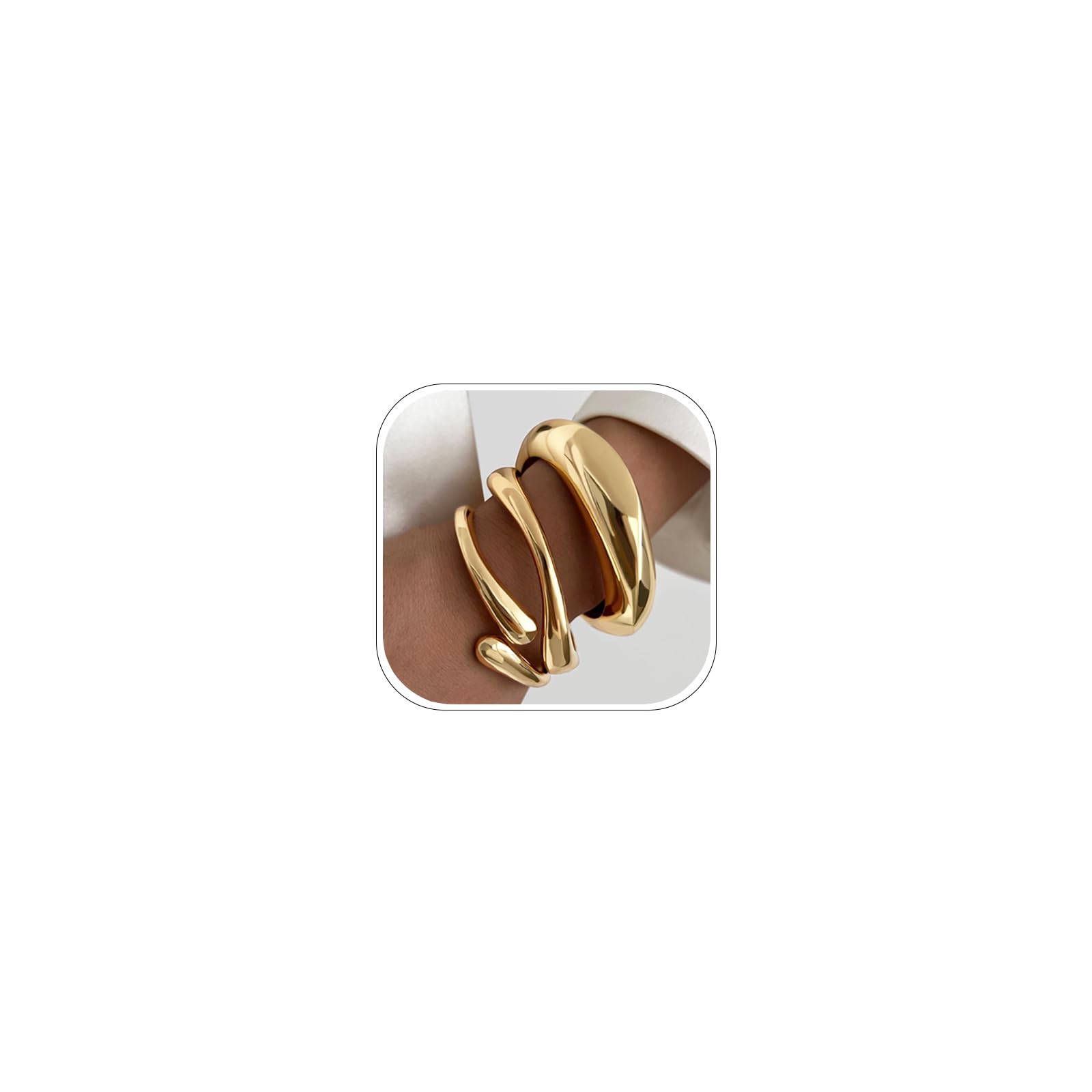 Chunky Gold Bangle Bracelets for Women, Dainty 14k Gold Plated Big Stackable Bangles Set, Trendy Statement Cuff Bracelet Stack Fashion Jewelry Gifts