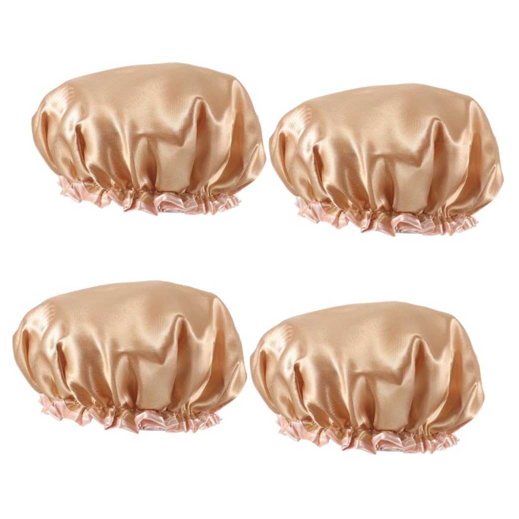 Healvian 4piezas Gorro De Ducha Reutilizable Para Mujeres Diseño Elástico Gorro Para Spa y Cocina Para Cabello y Rizado Champán
