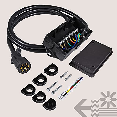 8Ft 7-Way Trailer Plug Wiring Harness W/ 7 Gang Trailer Junction Box [7-Pin Trailer Cord Wire Cable] [Waterproof] 7 Prong Trailer Wire/Cable Connection Box #TOP6