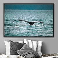 Framed Canvas Wall Art Swimming Free Cool Group Marine Life Multicolor Nautical Photography Realism Relax/Calm Whale - 16x24 inches