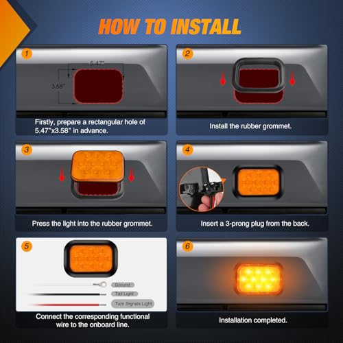Image of Nilight 5 inch X 3 inch Rectangular Trailer Tail Light 2 PCS Amber 10 LED