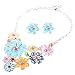 Colorful Flower Cluster Festoon Y-Necklace Bib Statement Necklace Earring Set