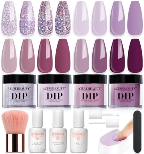 AzureBeauty 4 Colors Glitter Purple Dip Powder Starter Ki