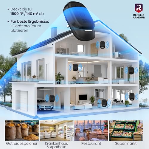REPELIX ARMOUR Ultraschall-Schädlingsbekämpfer für Innenräume – 2 Pack – Deckt 140m² pro Gerät ab – 3 Modi – Vertreibt Mäuse, Ratten, Spinnen, Mücken, Ameisen, Insekten & Fliegen, PR-025 (Schwarz)