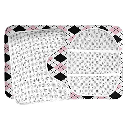 RedBeans Anti-Rutsch-Badvorleger, Flanell, 3-teilig, Schwarz/Pink/Weiß mit Argyle-Muster, Badezimmer-Set, Matten inkl… – Bild 6