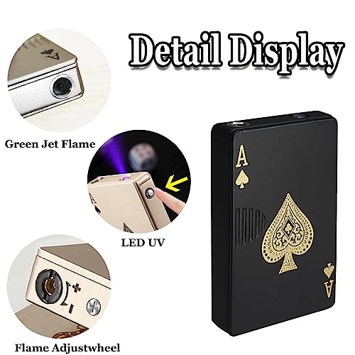 Jet Torch Lighter, Refillable Butane Playing Card Lighter, Exquisite Packaging, Windproof Lighters, Cool Lighter For Men, Candle, Camping, Birthday. (Butane Not Included) (Black Ace) #TOP1