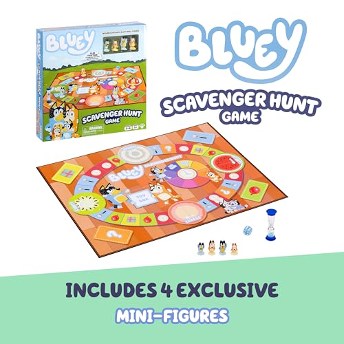 Image of Bluey Scavenger Hunt Board Game, Cooperative Play with 4 Exclusive Mini-Figures, Learning Toys for 5+ Year Old, Fun Toy Token Collecting Game