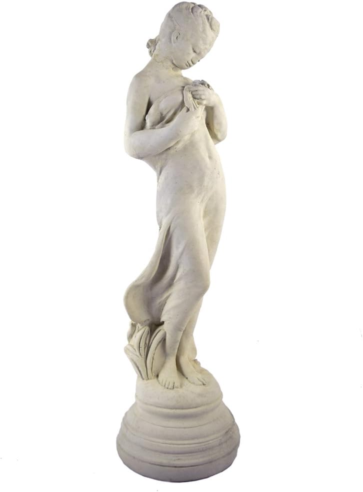 Classic Victorian Style Girl with Dove Cast Stone Garden Muse Statue, 28", American Made