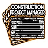 (4Pcs) Construction Project Manager Vinyl Decal Sticker – Nutritional Facts Quote for Laptops, Water Bottles, Cars – Gift for Coworker, Office, Birthday, Christmas – Waterproof Vinyl Sticker