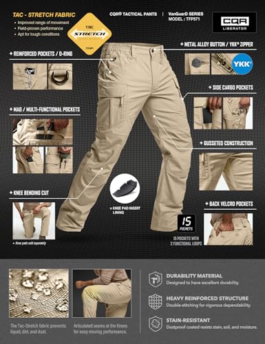 Image of CQR Men's Flex Stretch Tactical Pants, Water Resistant Ripstop Cargo Pants, Lightweight EDC Outdoor Work Hiking Pants