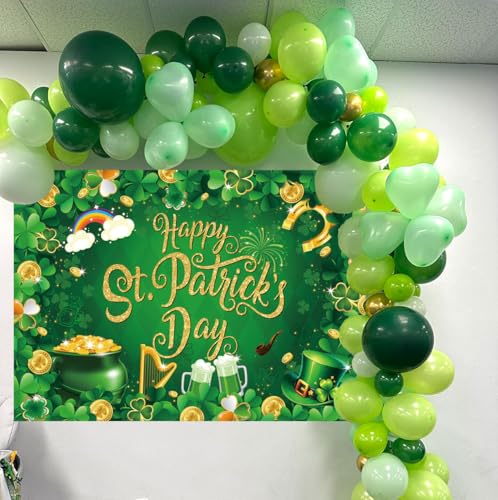 St. Patrick's Day Banner Backdrop 8x6FT Glitter Gold Coin Irish Lucky Shamrock Photography Background Saint Patricks Day Party Decorations Supplies Photo Props by CUMIA - Image 5