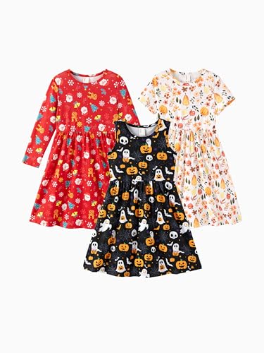 PATPAT Toddler Girl Floral Skater 3-Pack Dresses
