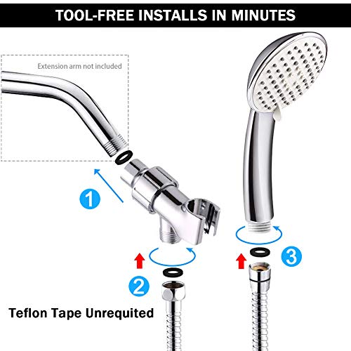 5-Setting High Pressure Handheld Shower Head, Nearmoon Multi-Functions Powerful Spray Hand Held Showerhead With Adjustable Angle Bracket, Chrome (With 79 Inches Stainless Steel Hose) #TOP4