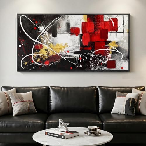 Extra Large Framed Red Black and White Abstract Wall Art for Livi...