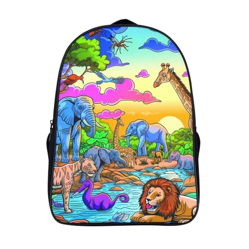 Mochila escolar cómoda con diseño 3D de animales de la jungla y gran capacidad