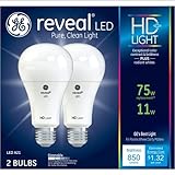 GE Reveal LED 75 watt Equivalent A21 (Medium Base) Dimmable Light Bulb Pure Clean Light (12 Pack)