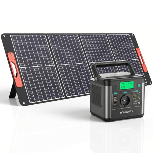 SWAREY Tragbares Powerstation S160 mit 100W Solarpanel, 222Wh Solargenerator, 300W (600W Spitze) AC Ausgang, 65W USB-C Anschluss für Camping Reisen Wohnmobil