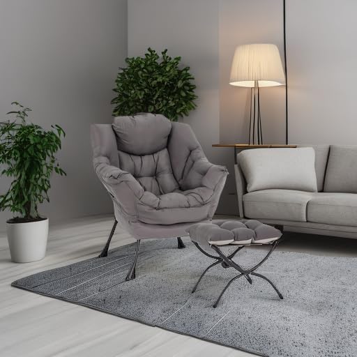 LITA Lazy Chair with Ottoman, Modern Accent Leisure Upholstered Lazy Sofa Armchair, Contemporary Lounge Reading Chair with Armrests and a Side Pocket for Living Room, Bedroom & Small Space, Dark Grey image 5 of 10 B0B76KDSH2