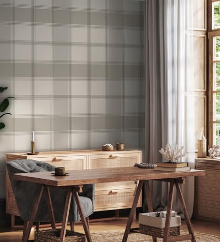 GAULAN 500683364 - Papel pintado de cuadros escoceses en color beige para pared salón dormitorio pasillo comedor - Muestra DIN A4