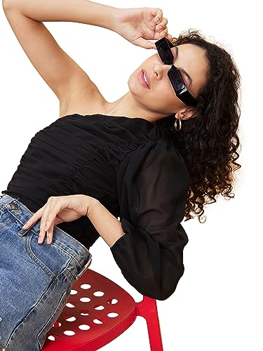 Image of Globus Women Black Solid One Shoulder Party Top-3638308004