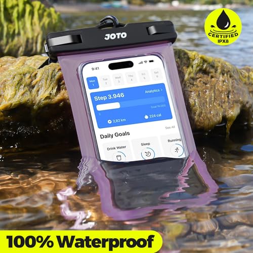 Image of JOTO Up to 7 inch Universal Waterproof Phone Case for iPhone 16 15 14 13 Plus Pro Max, IPX8 Cellphone Dry Bag 12 11 Pro Max XR X 8 7 6S Plus SE, Galaxy S23 S22 S21 S20+ S20 Plus Note, Pixel -Clearpurple
