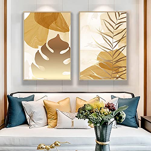 Affiche toile plante tropicale dorée 70x100 cm lot de 2 posters abstraits pour salon