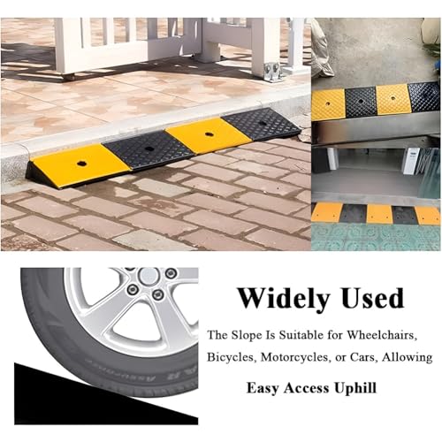 Rampa de bordillo de caucho para vehículos, carga máxima 1 tonelada (2204 lb), para bicicletas, sillas de ruedas y carritos, altura 4 cm / 1,5 pulgadas, color negro y amarillo miniatura 4