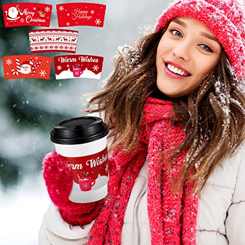 Remerry 250 Pack Winter Christmas Disposable Coffee Cup Paper Sleeves Xmas Santa Holiday Tea Hot Chocolate Cocoa Sleeves for 12oz 16oz Cups (Red) by Remerry - Image 6