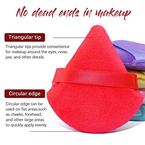 Beakey 10 Pcs Soft Triangle Powder Puff For Loose & Cosmetic Foundation, Powder Puffs For Face Powder Latex Free Makeup Puff (Multi-Colored Red) #TOP2