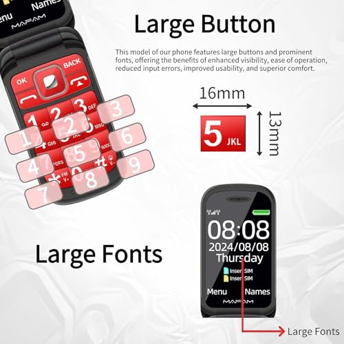 Téléphone portable senior à double écran rouge avec gros boutons - 4