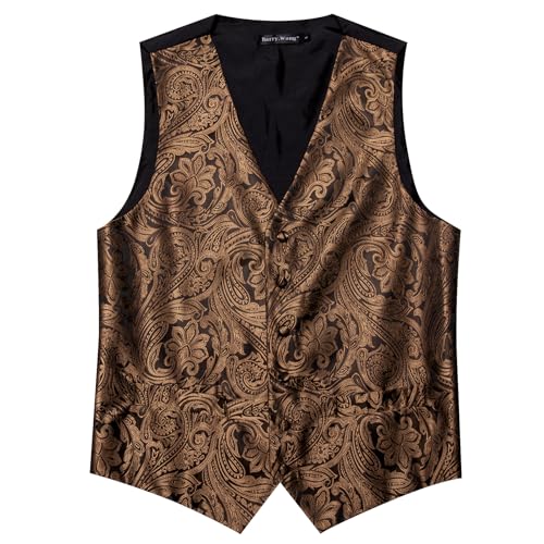 Image of Barry.Wang Men's Suit Vest Tie Bowtie Set Formal Silk Paisley Waistcoat Hanky Cufflinks Lapel Pin Set Wedding Party 7PCS